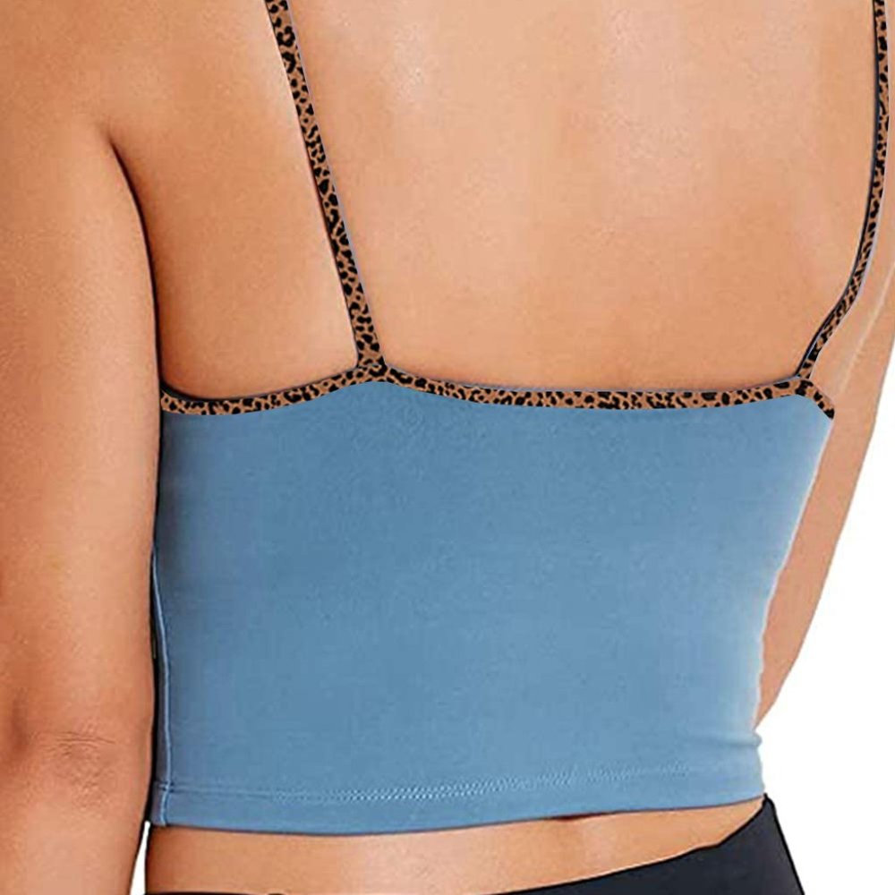 Blue Sports Bra With Leopard Trim - Picture 4 of 5